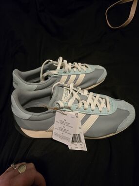 adidas Women's Pale Blue & White Retro Trainer Sneakers